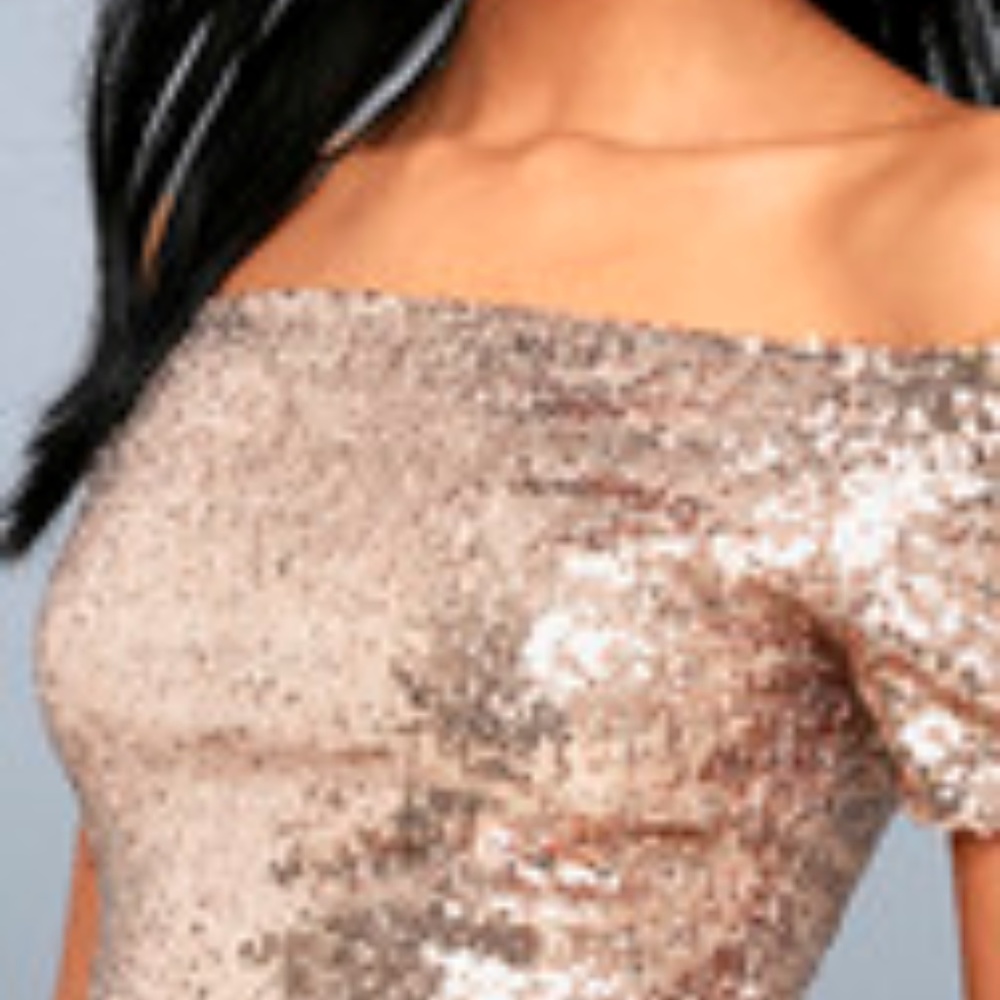 Lulu's rose gold crop top off shoulder